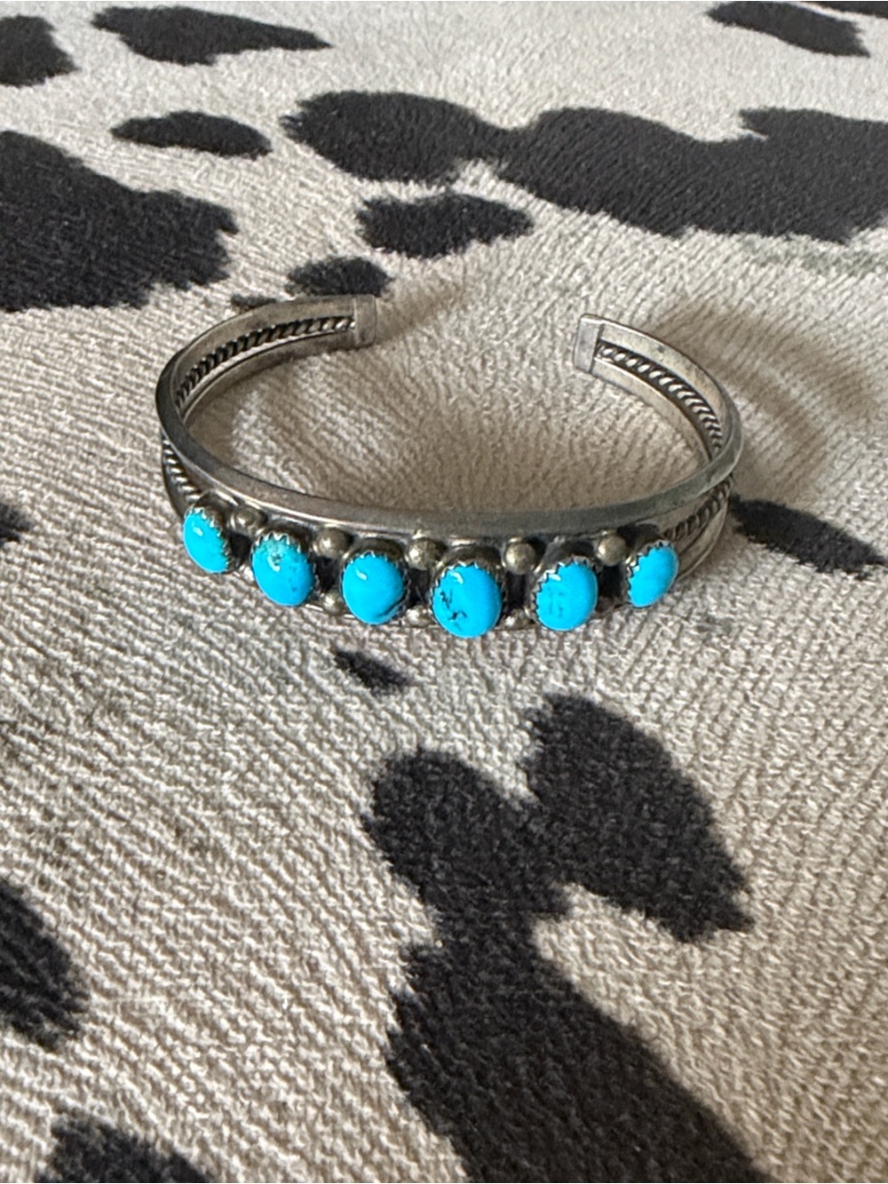 Sarah Curley Navajo Sterling Silver Oval Turquoise Cuff
